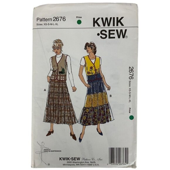 Kwik Sew 2676 Misses Appliqued Vest Tiered Skirt Size XS-XL Sewing Pattern USED - Picture 1 of 3